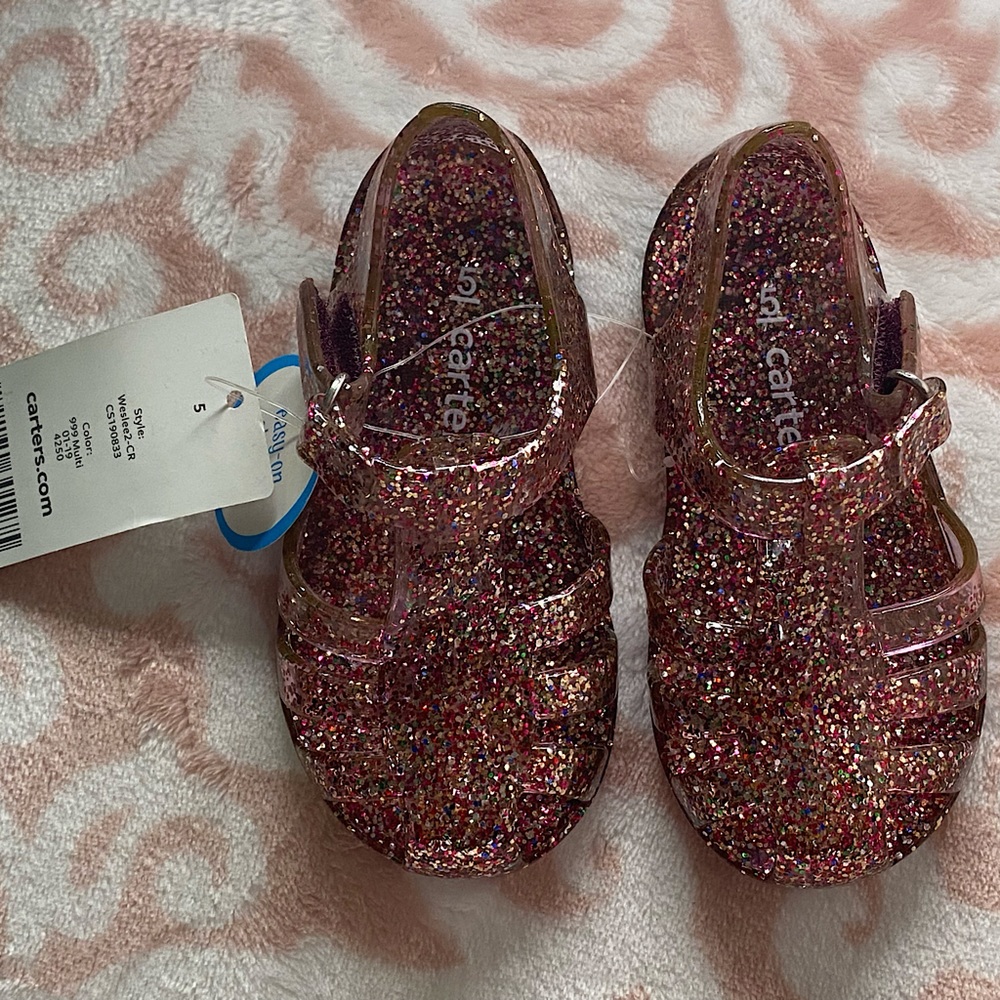 Carters girls size 5 easy on multi color jelly shoes